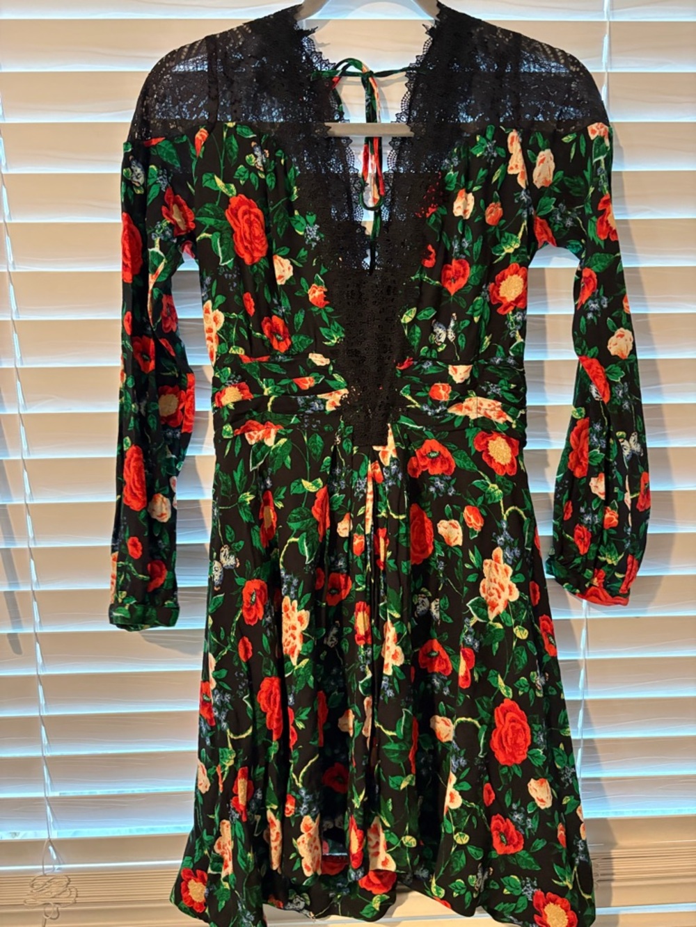 Anthropologie Black Lace-Trim Dress with Red Accent